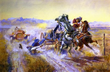 インディアナ カウボーイ Painting - 古い話 1910 チャールズ マリオン ラッセル インディアナ州のカウボーイ